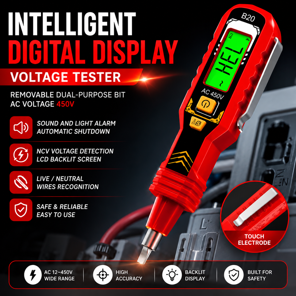 Non-Contact Voltage Tester with LCD Display