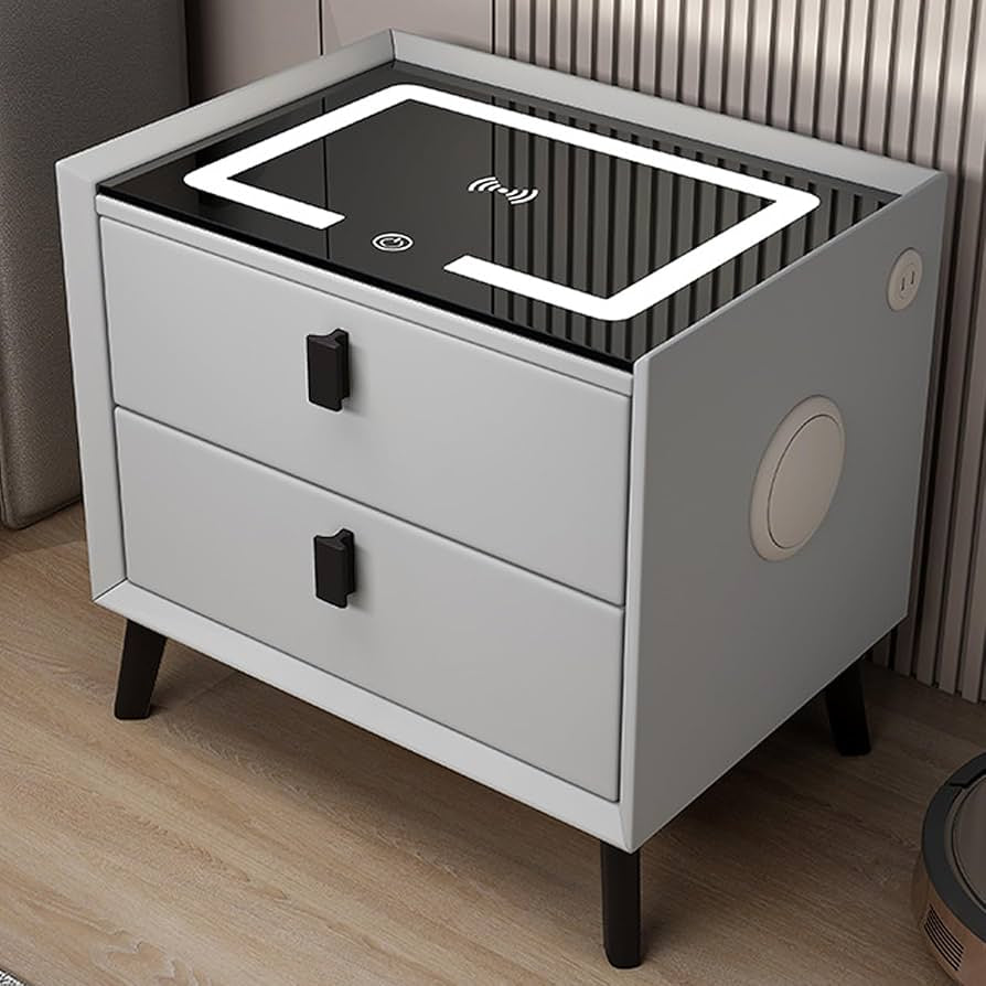 Nightstand with Bluetooth Speaker LED Light and Wireless Charger