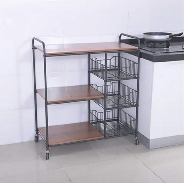 Multi-purpose Microwave Oven Rack/Shelf with Castors | Particle board wood top (80*40*92)